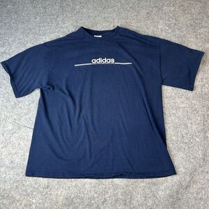 Vintage Adidas T-Shirt Men’s XL Crew Neck Cotton Short Sleeve Navy Blue Y2K Flaw